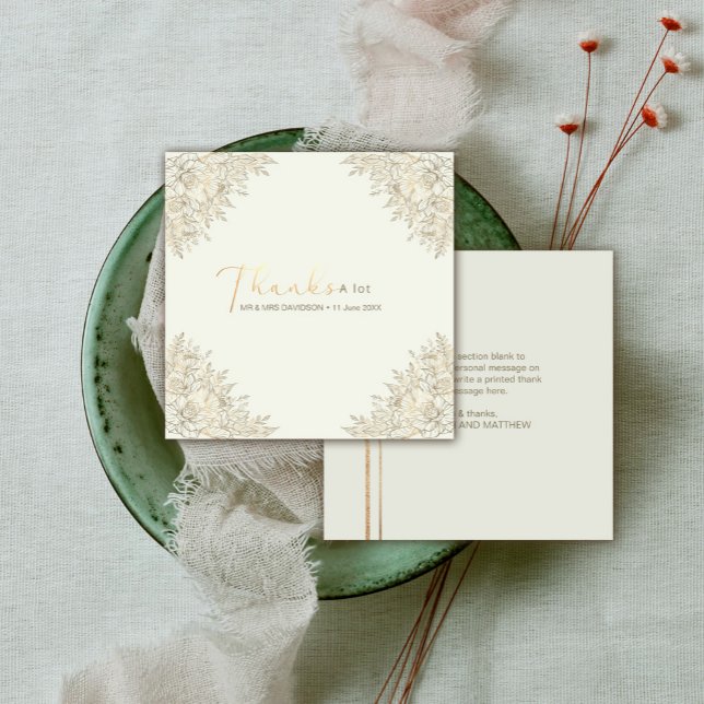 Romantisk Blommigt Bröllop OSA | SkriptTack Tilläggskort (Romantic Floral Wedding Rsvp | Script Thank You #decorationgold #cornerdecorative #beigeandgold)