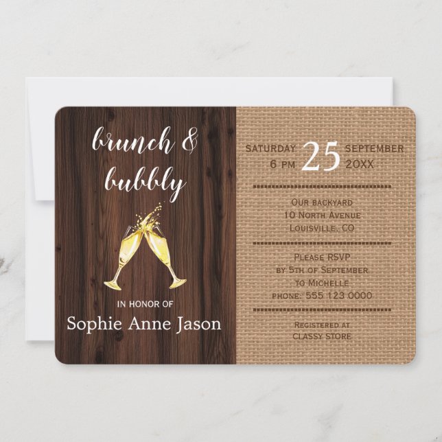 Romantisk Blommigt Burlap Old Barn Brunch & Bubly (Framsida)