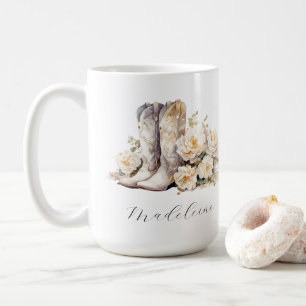 Romantisk Blommigt Cowgirl Boots Peonies Kaffemugg