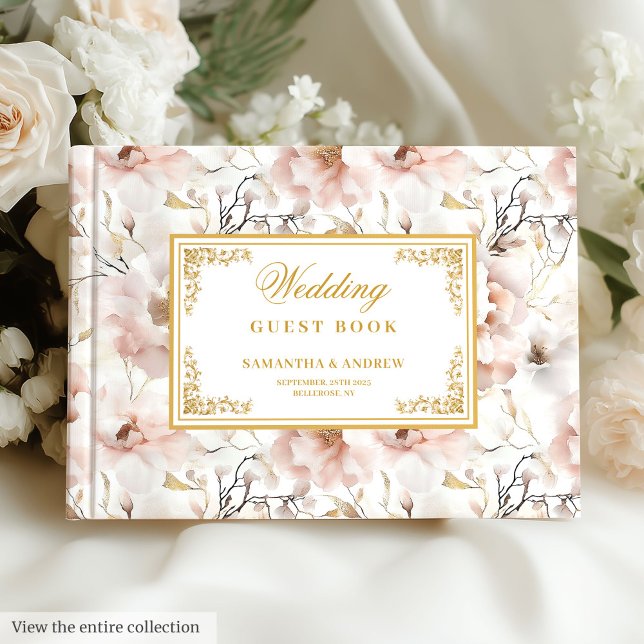 Romantisk blommigt dammig rosa bröllop gäst bok (Romantic floral dusty pink gold wedding guest book)