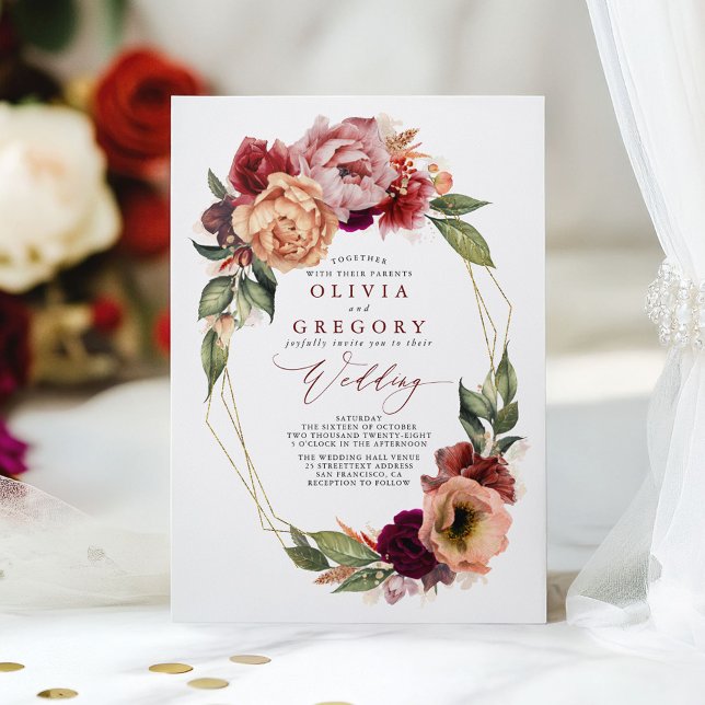 Romantisk Blommigt Earthy Tones Fall Wedding Inbjudningar (Floral Fall Wedding Invitation)