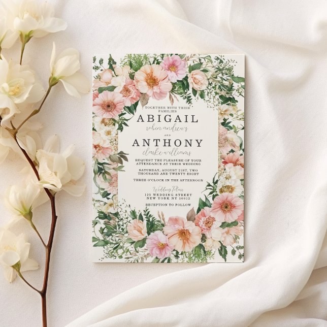 Romantisk Blommigt Elegance - Garden Blommar Bröll Inbjudningar (Romantic Floral Elegance - Garden Blossoms Wedding )