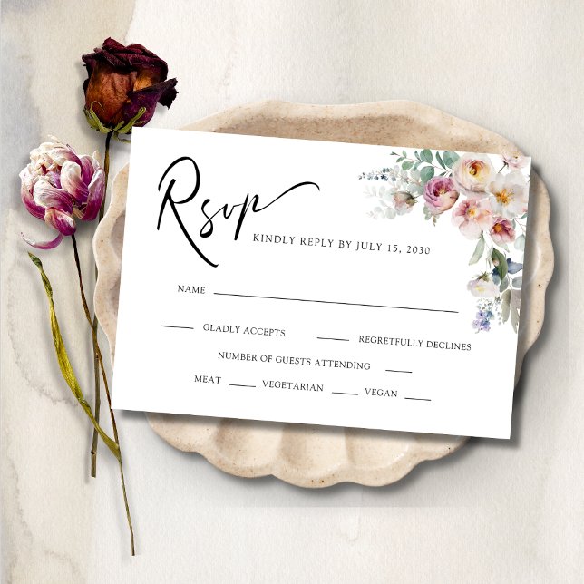 Romantisk Blommigt Eucalyptus Bouquets Bröllop OSA Kort (RSVPWeddingEnclosureReplyCard-RomanticFloralEucalyptus)