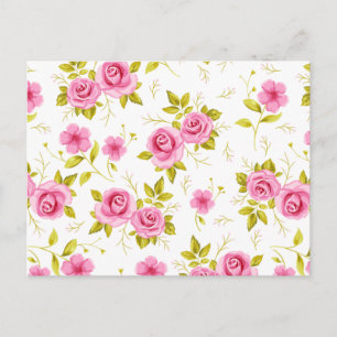 Romantisk Blommigt Flowers Ro Rosa White Mönster Vykort