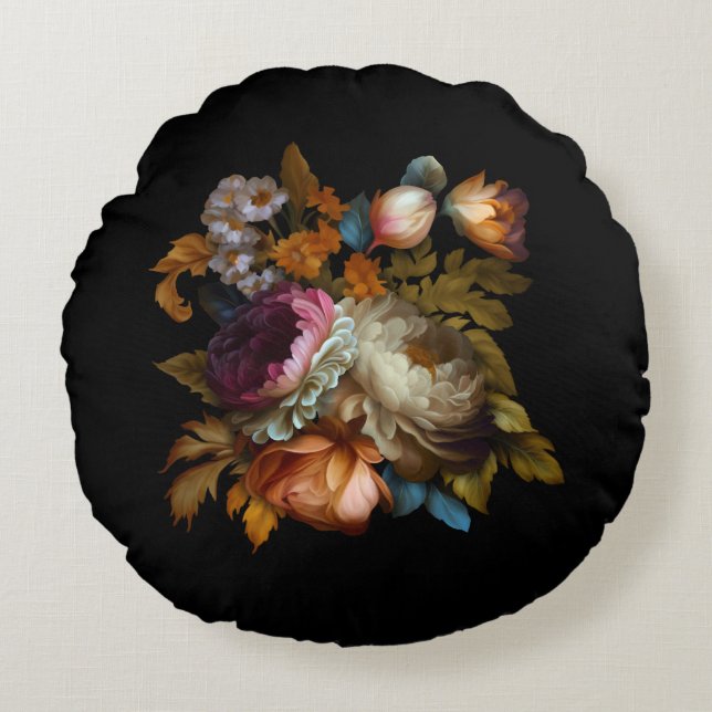 Romantisk Blommigt för "gammal värld" Rund Kudde (Framsidan)