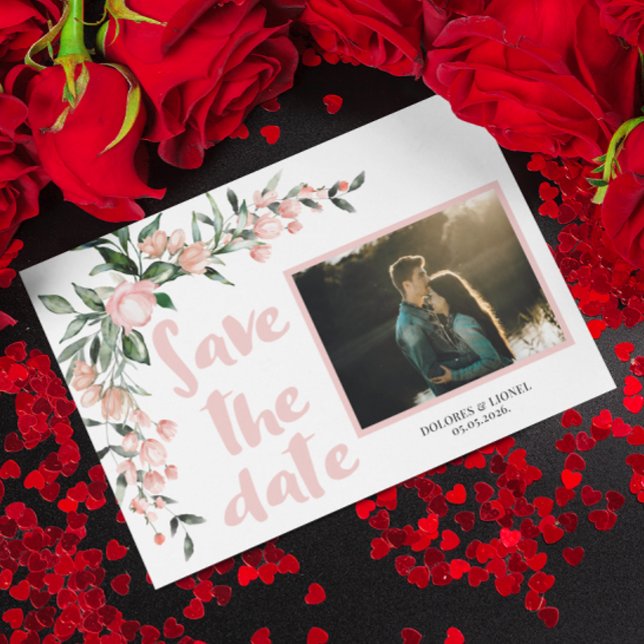 Romantisk Blommigt för  Rosa Foto Spara datum Inbjudningar (Skapare uppladdad)