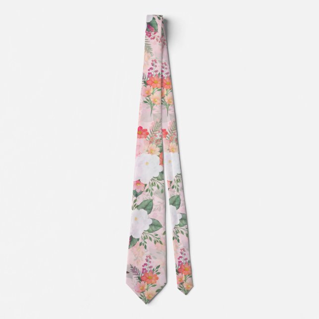 Romantisk Blommigt för Rosa - vattenfärgsmålning Slips (Framsida)