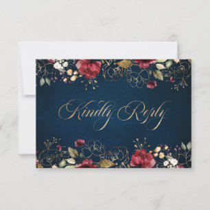 Romantisk Blommigt för vattenfärg Burgundy Guld Re OSA Kort