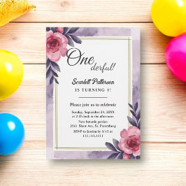 Romantisk Blommigt för vattenfärg i rosenfärgat va Inbjudningar