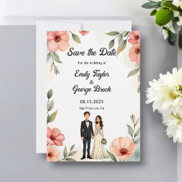 Romantisk Blommigt Garden Bride och Groom Bröllop Spara Datumet