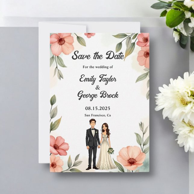 Romantisk Blommigt Garden Bride och Groom Bröllop Spara Datumet (Skapare uppladdad)