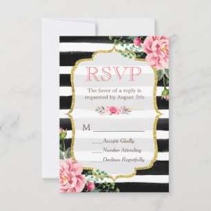 Romantisk Blommigt Guld Glitter B&W stripe OSA Kort
