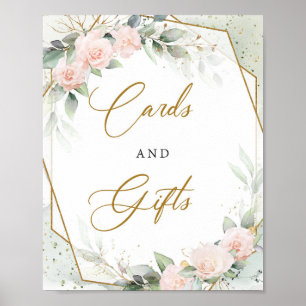 Romantisk blommigt guld-kort och presentkort poster