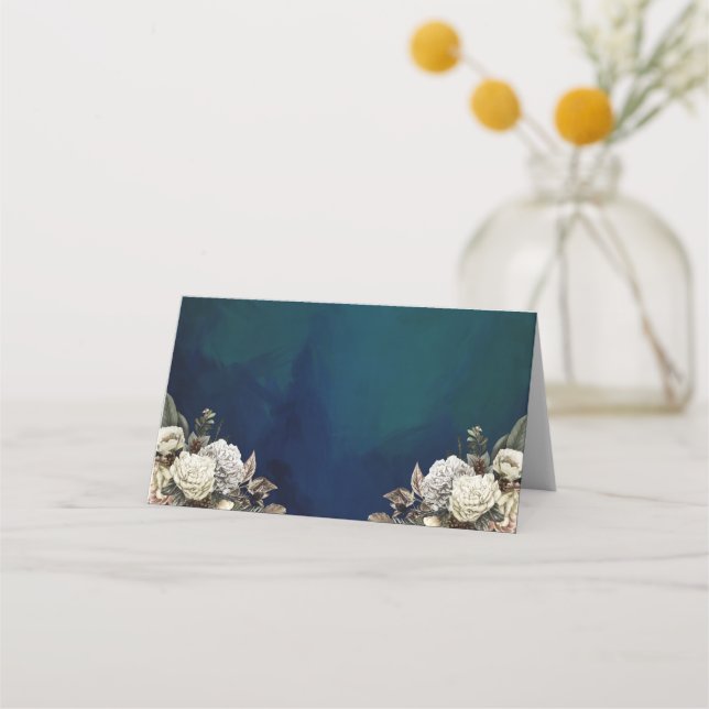 Romantisk Blommigt Guld Wandan Bröllop Placeringskort (Framsida)