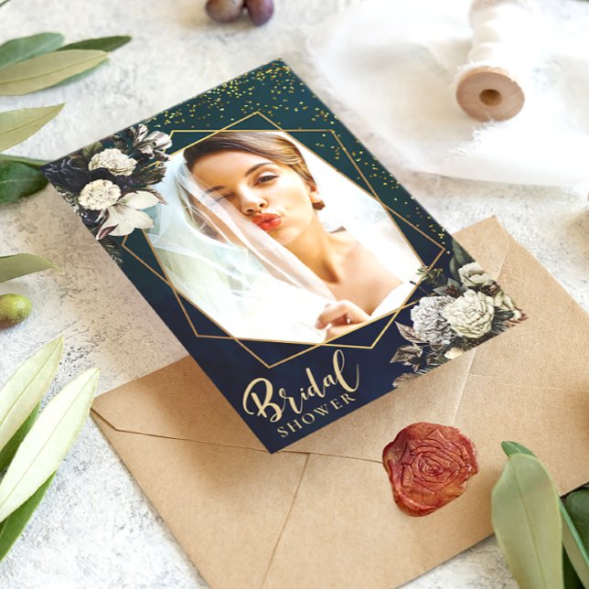 Romantisk Blommigt Guld Wandeine Möhippa Foto Inbjudningar (Skapare uppladdad)