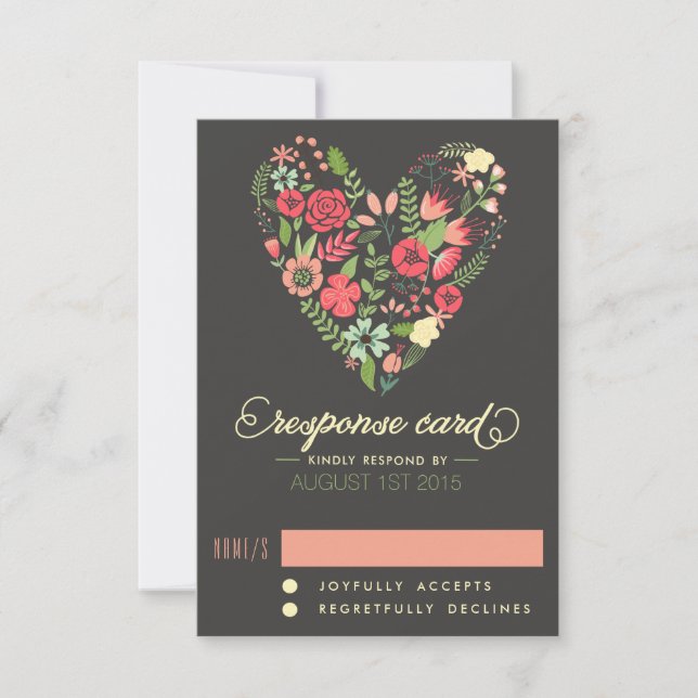 Romantisk Blommigt Heart OSA kort (Framsida)
