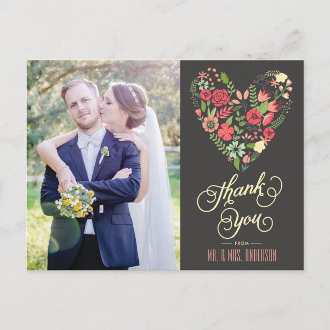 Romantisk Blommigt Heart Photo Tack Postcard Vykort (Framsida)