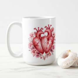 Romantisk Blommigt Heart Valentine Art Kaffemugg