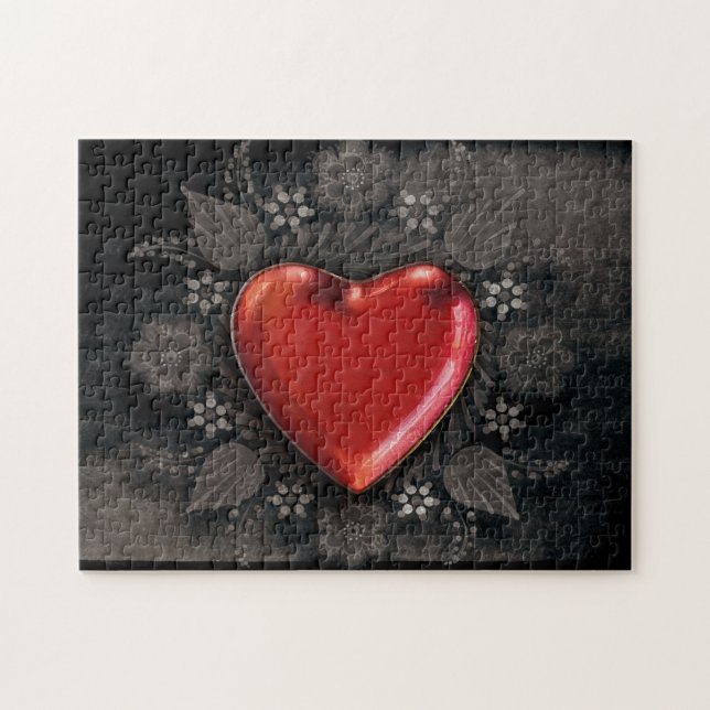 Romantisk Blommigt Heart Valentine Kärlek Pussel (Horisontell)