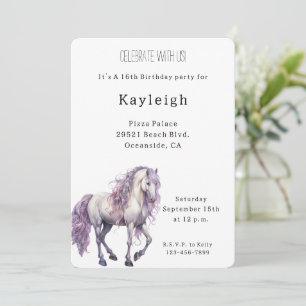 Romantisk Blommigt Lavender White Horse Birthday Inbjudningar