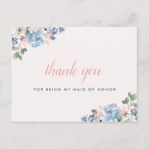 Romantisk blommigt Maid of honor tackkort Inbjudan Vykort