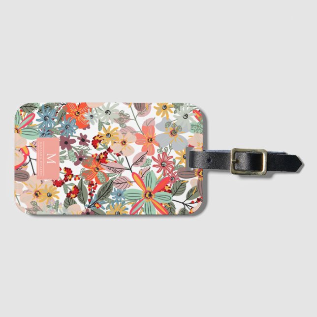 Romantisk Blommigt mjuk Rosa Grönt persika Classic Bagagebricka (Framsida horisontal)