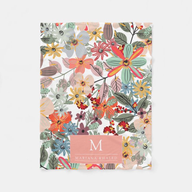 Romantisk Blommigt mjuk Rosa Grönt persika Classic Fleecefilt (Framsidan)