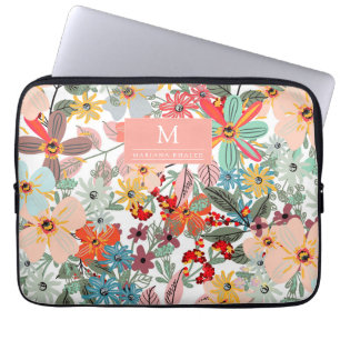 Romantisk Blommigt mjuk Rosa Grönt persika Classic Laptop Fodral