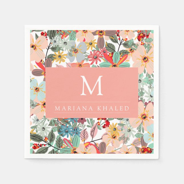 Romantisk Blommigt mjuk Rosa Grönt persika Classic Pappersservett (Framsidan)