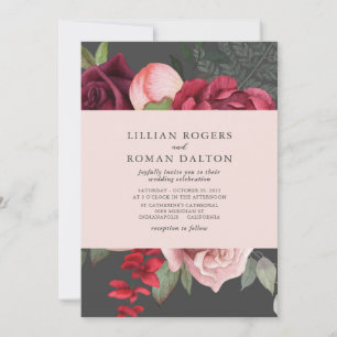 Romantisk Blommigt Möhippa Bouquet Rosa & Grått Br Inbjudningar