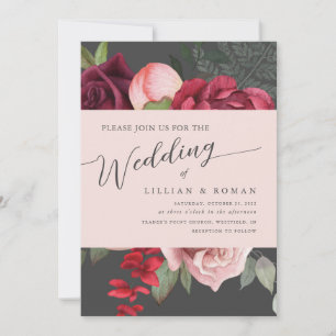 Romantisk Blommigt Möhippa Bouquet Rosa & Grått Br Inbjudningar