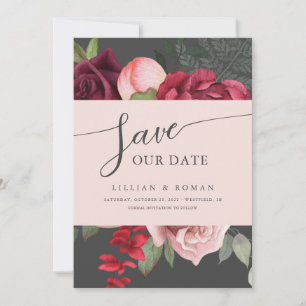 Romantisk Blommigt Möhippa Bouquet Rosa & Grått Br Spara Datumet