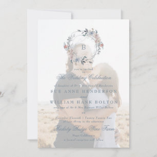 Romantisk Blommigt Monogram andedräkt i Bröllop Inbjudningar
