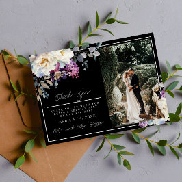 Romantisk Blommigt Moody Mörk Flowers Bröllop Tack Kort