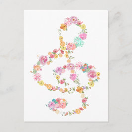 romantisk blommigt musik treble clef vykort