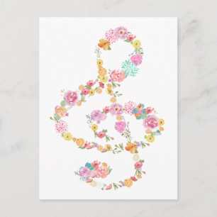 romantisk blommigt musik treble clef vykort