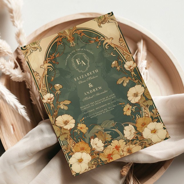 Romantisk Blommigt Ram Art nouveau Bröllop Inbjudningar (Skapare uppladdad)