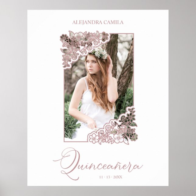 Romantisk Blommigt Ram Photo Quinceañera Spanska Poster (Framsidan)