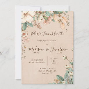 Romantisk Blommigt Script Hand plockade Söt Bröllo Inbjudningar