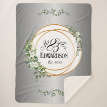 Romantisk Blommigt Sherpa Blanket Golden Ringar