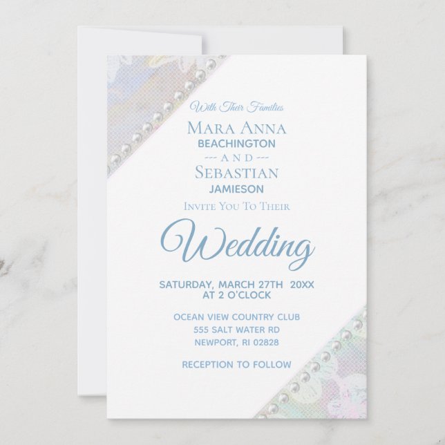 *~* Romantisk Blommigt Snöre Pearls Vintage bröllo Inbjudningar (Framsida)