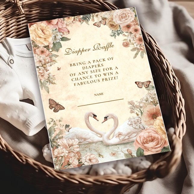 Romantisk Blommigt Svan Diapper Raffle Tilläggskort (Skapare uppladdad)
