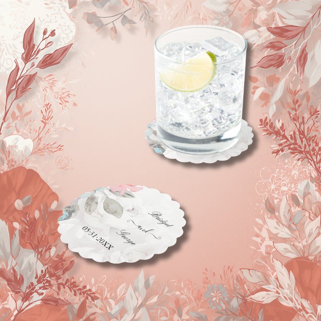 romantisk Blommigt vattenfärg ro peony Bröllop Underlägg Papper (Skapare uppladdad)