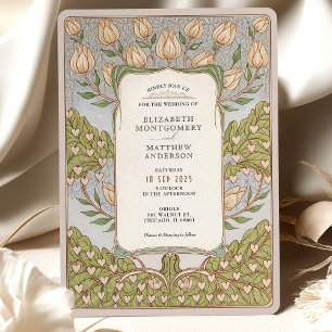 Romantisk Blommigt Vine Art nouveau Bröllop Inbjudningar