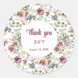 Romantisk blommigt vintage bröllop runt klistermärke