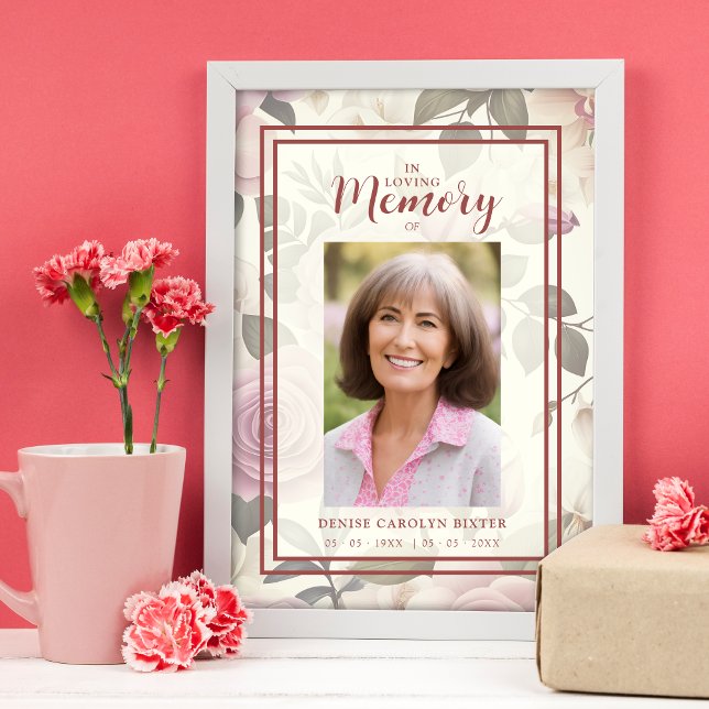 Romantisk Blommigt Vintage Effect Funeral Photo Poster (Romantic Floral Vintage Effect Funeral Photo Poster.)