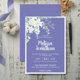 Romantisk blommigt vit mjuk blomma lila bröllop inbjudningar