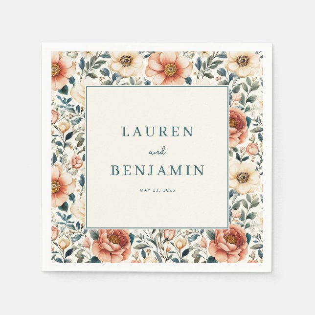 Romantisk blomning av persika pappersservett (Framsidan)