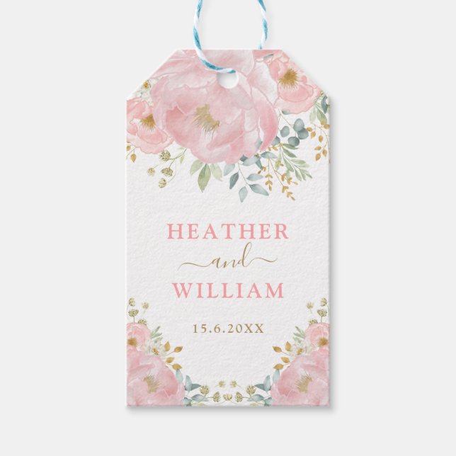 Romantisk Blomning Mjuk Pastell Rosa Akvarell Blom Presentetikett (Framsidan)