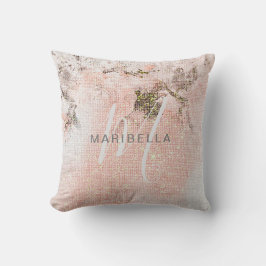 Romantisk blomster blush-rosa monogram kalligrafi kudde